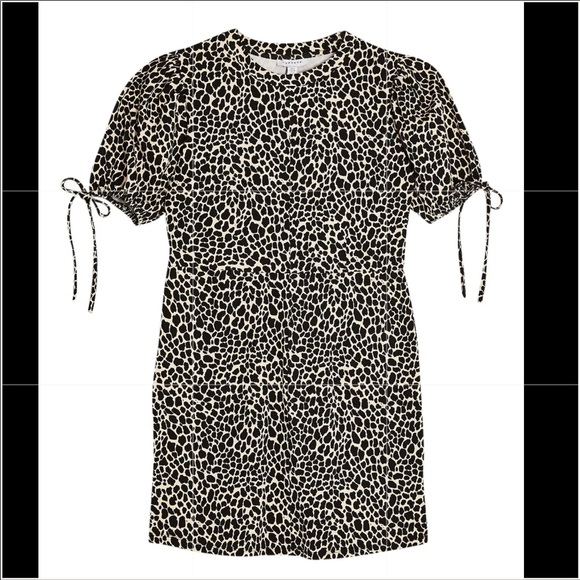 NWT Topshop Animal Print Tie Puff Sleeve Mini Dress - Picture 2 of 4
